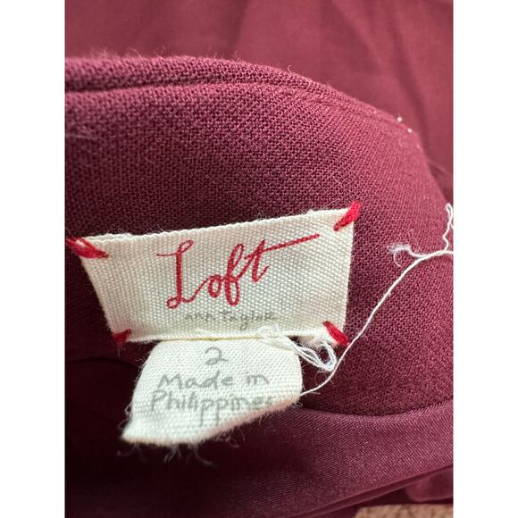 LOFT Burgundy High-Waisted Flare Skirt - Picture 2 of 5